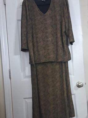 Vintage Briggs New York Brown Animal Print Knit Two-Piece Skirt Set 2X $36.